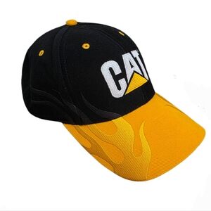 CAT Courdoroy Trucker Hat Motorcyle Flames Black & Yellow/gold